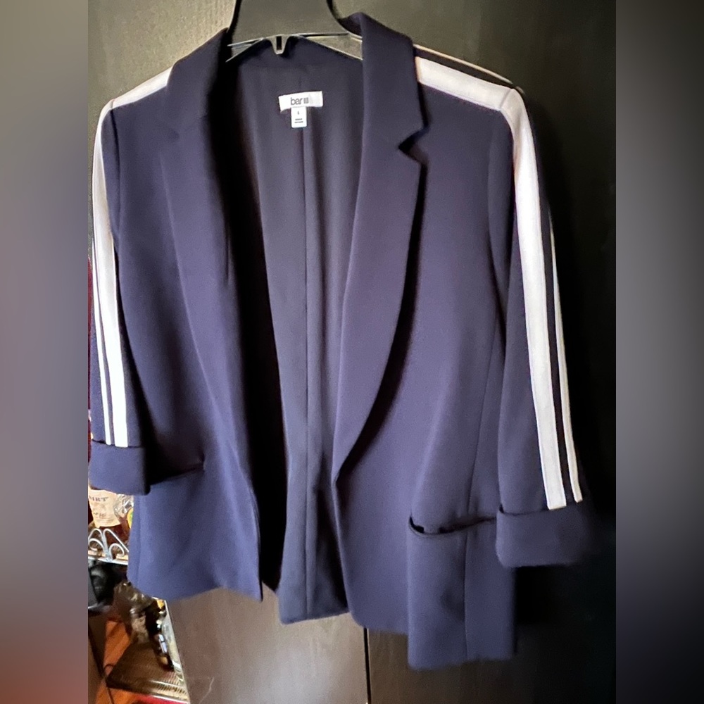 Bar III Navy Blazer with White Pinstripes